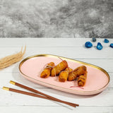 Pastely 12 Inch Oval Ceramic Plate (Matt Baby Pink with Gold Rim)
