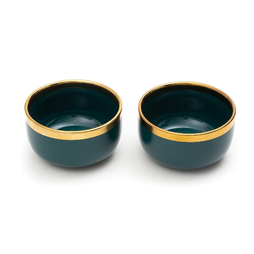 4.5 Inch Dinner Bowl - Glossy Emerald Green Colour with Gold Lining - EZ Life