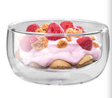 Borosilicate Glass Groovy Soup Bowls, Insulated Double Wall Glass transparent, Bowls for Kitchen, Microwave Safe, Perfect for Hot and Cold Foods, Salad, Fruit, Round Dessert Serving Bowl - 300 ml, Pack of 2