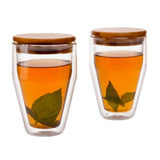 Borosilicate Glass Coffee & Tea Cup Mug Swag with Bamboo Lid, Double Wall Glass Latte Cappuccino Espresso Mug, Tea, Juice, Milk, Insulated glass, Dishwasher Safe - Transparent - 300 ml - Pack of 1