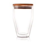Borosilicate Glass Coffee & Tea Cup Mug Swag with Bamboo Lid, Double Wall Glass Latte Cappuccino Espresso Mug, Tea, Juice, Milk, Insulated glass, Dishwasher Safe - Transparent - 300 ml - Pack of 2