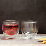 Borosilicate Double Wall Glass Round Insulated Coffee Glass,Coffee Mug,Juice Glass,Espresso Cups,Tea Cups,Drinking serveware gifts glasses - Microwave & dishwasher safe-Transparent- 200ml- Pack of 2