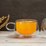 Borosilicate Double Walled Round Mug Glass Coffee Cups with Handle, Glasses Cappuccino Mug, Drinking Glasses for Coffee & Tea, Insulated Glass, Dishwasher Safe-Transparent- 200ml, Pack of 1