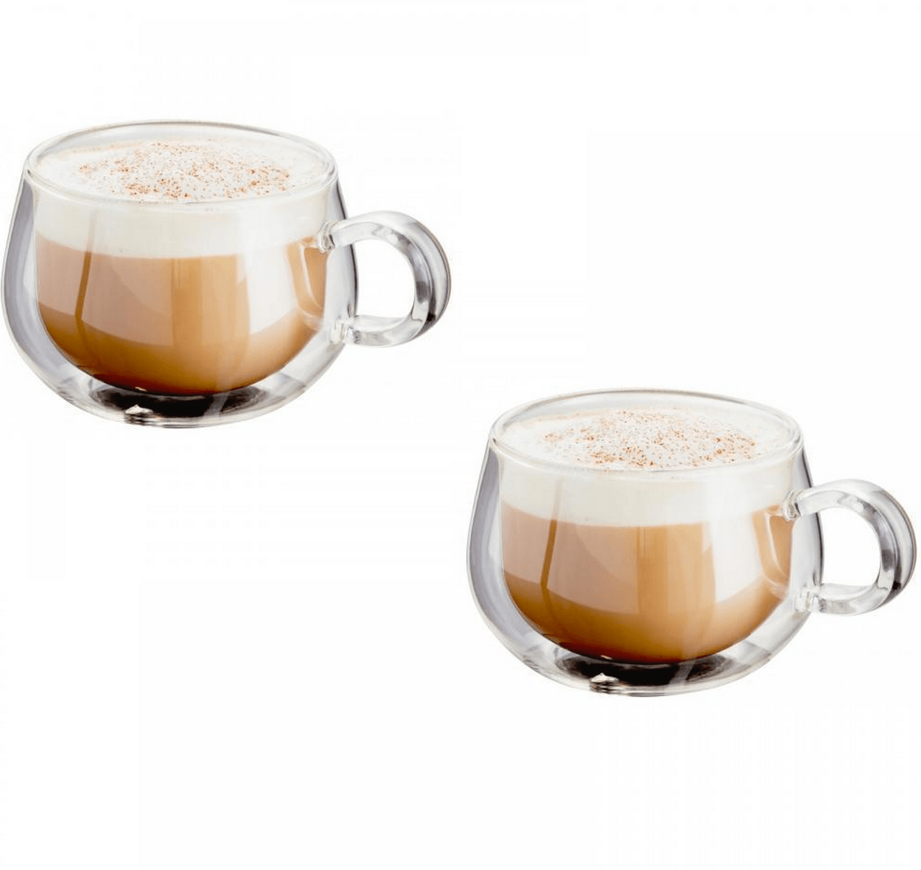 Borosilicate Double Walled Round Mug Glass Coffee Cups with Handle, Glasses Cappuccino Mug, Drinking Glasses for Coffee & Tea, Insulated Glass, Dishwasher Safe-Transparent- 200ml, Pack of 2