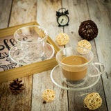Double Wall Glass Royal Tea Cup Set with Saucers (250 ml) (Set of 6)