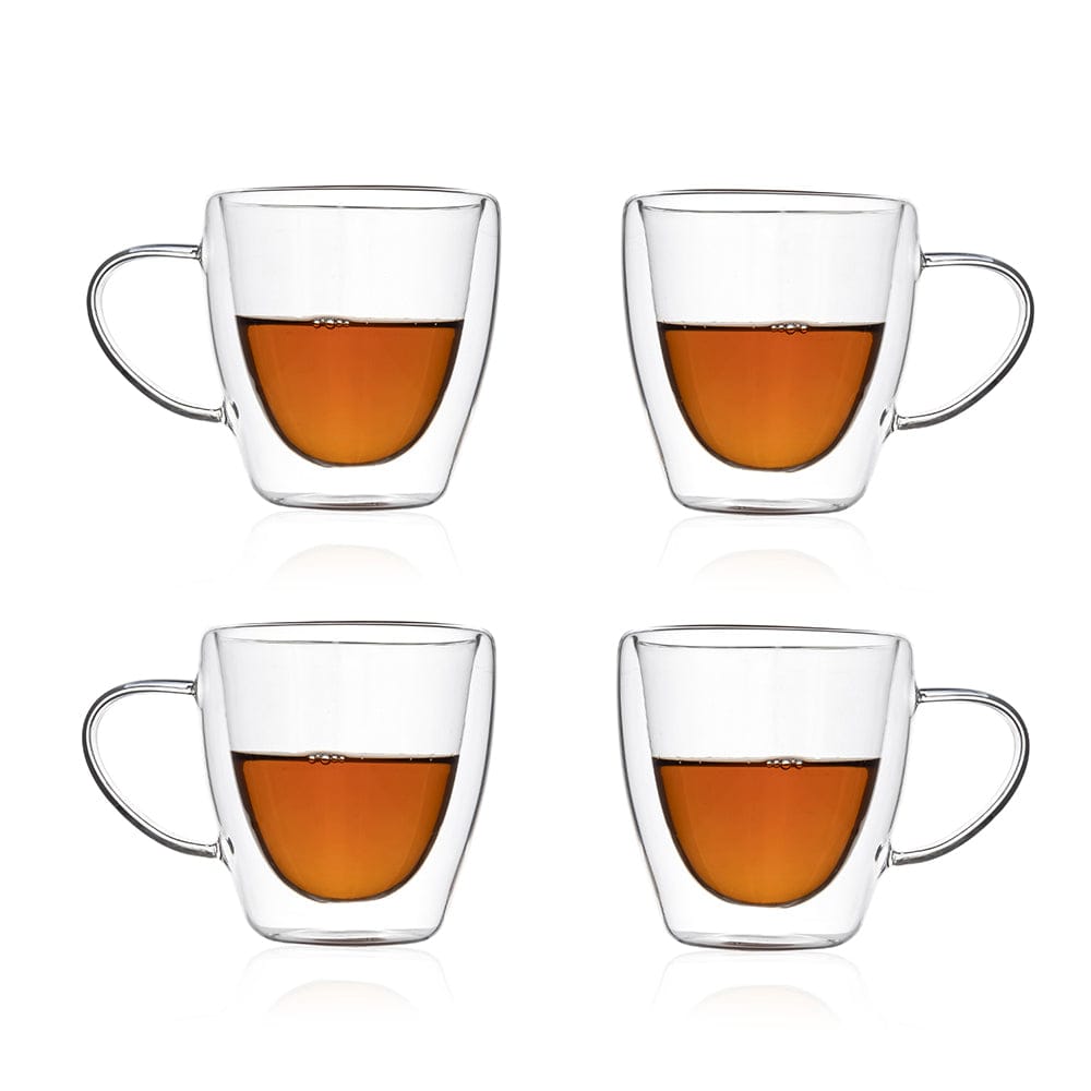 Borosilicate Double Walled Glass Petite Coffee Cups with Handle, Glasses Cappuccino Mug, Drinking Glasses for Coffee & Tea, Insulated Glass Mugs, Dishwasher Safe-Transparent- 250ml, Pack of 1