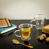 Borosilicate Double Walled Glass Petite Coffee Cups with Handle, Glasses Cappuccino Mug, Drinking Glasses for Coffee & Tea, Insulated Glass Mugs, Dishwasher Safe-Transparent- 250ml, Pack of 1