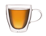 Borosilicate Double Walled Glass Petite Coffee Cups with Handle, Glasses Cappuccino Mug, Drinking Glasses for Coffee & Tea, Insulated Glass Mugs, Dishwasher Safe-Transparent- 250ml, Pack of 1