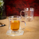 Borosilicate Double Walled Glass Passion Coffee mug with Handle, Glasses Cappuccino cup, Drinking Glasses for Coffee & Tea, Insulated Glass Mugs, Transparent- 180ml, Pack of 1