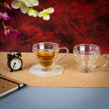 Borosilicate Double Walled Glass Spiral Coffee mug with Handle, Glasses Cappuccino cup, Drinking Glasses for Coffee & Tea, Insulated Glass Mugs, Dishwasher Transparent- 200ml, Pack of 2