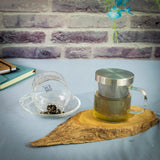 Glass Mug with Steel Infuser & Lid- 350ml - Borosilicate Glass - Transparent - Pack of 2