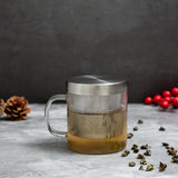 Glass Mug with Steel Infuser & Lid- 350ml - Borosilicate Glass - Transparent - Pack of 2
