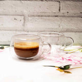 Borosilicate Double Walled Mini Cappuccino Glass Coffee mug with Handle, Glasses cup, Drinking Glasses for Coffee & Tea, Insulated Glass Mugs, Dishwasher Safe-Transparent- 120ml, Pack of 2