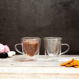 Borosilicate Double Wall Glass Tea, Coffee Mug with Handle, Glasses Cappuccino cup, Glasses for Coffee & Tea, Insulated Glass Mugs, Dishwasher Microwave Safe -Transparent- 120 ml, Pack of 1