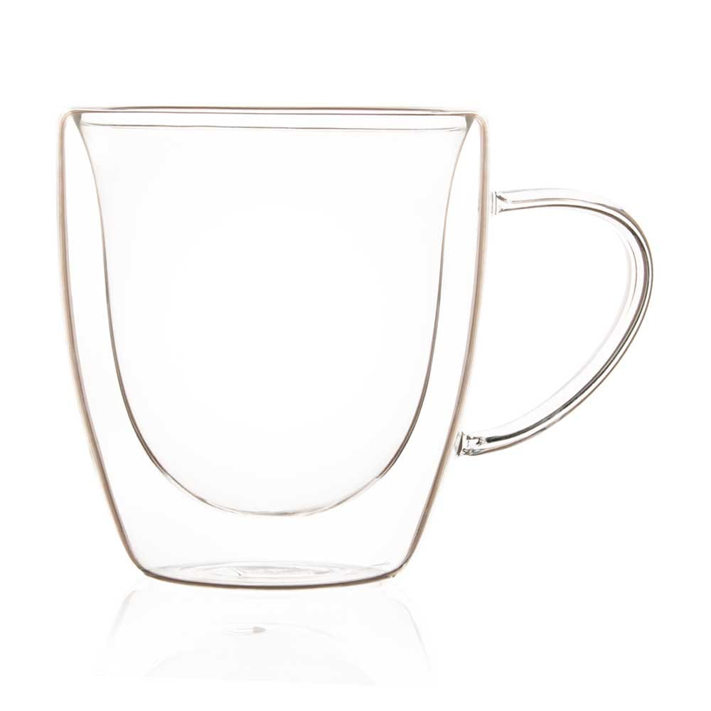 Borosilicate Double Walled Swanky Glass Coffee Mug with Handle,Glasses Cappuccino Mug, Cup, Drinking Glasses for Coffee &Tea, Insulated Glass Mugs, Microwave Safe-Transparent- 220ml, Pack of 1