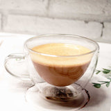 Borosilicate Double Walled Serene Glass Coffee Cup with Handle,Glasses Cappuccino Mug, Cup, Drinking Glasses for Coffee & Tea, Insulated Glass Mugs,Microwave Safe-Transparent- 120ml, Pack of 1