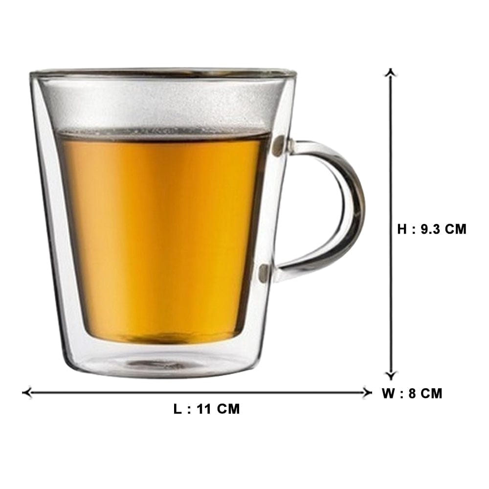 Glass Double Wall Mugs - Coffee Mug with Handle, Glasses Cappuccino Mug, Cup, Drinking Glasses for Coffee &Tea, Insulated Glass Mugs, Microwave Safe-Transparent- 200ml, Pack of 1