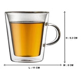Glass Double Wall Mugs - Coffee Mug with Handle, Glasses Cappuccino Mug, Cup, Drinking Glasses for Coffee &Tea, Insulated Glass Mugs, Microwave Safe-Transparent- 200ml, Pack of 1