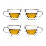 Borosilicate Double Walled Glass Tea, Coffee Cup with Handle, Glasses Cappuccino Mug, Cup, Drinking Glasses for Coffee & Tea, Insulated Glass Mugs, Microwave Safe - Transparent- 200ml, Pack of 1
