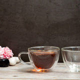Borosilicate Double Walled Glass Tea, Coffee Cup with Handle, Glasses Cappuccino Mug, Cup, Drinking Glasses for Coffee & Tea, Insulated Glass Mugs, Microwave Safe - Transparent- 200ml, Pack of 1