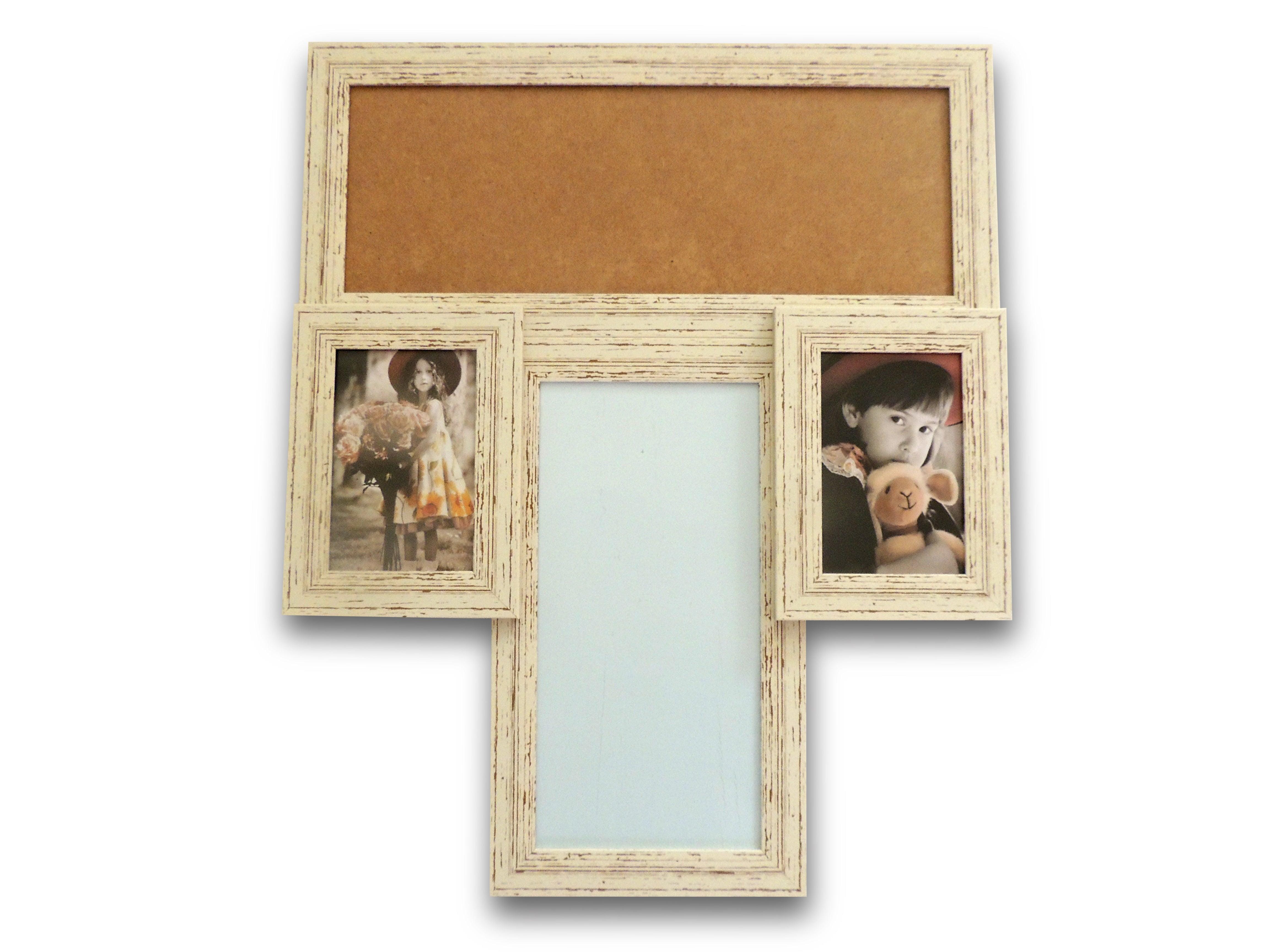 2 Photos, 1 Pin Board & 1 White Board Frame Planner - Cream - EZ Life