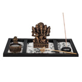 5 Faced Lord Ganesh with 2 Tea Lights and Tray Gift Set (Bronze)
