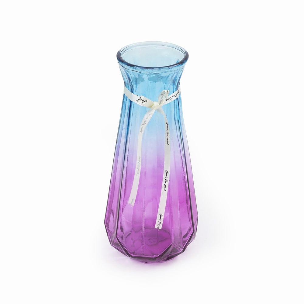 Xlcusive Transparent Chromatic Blue to Purple Gradiating Crystal Glass Vase