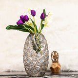 Xclusive Trapeziodal Gray & Gold Lines Oval Glass Vase