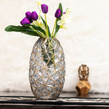 Xclusive Trapeziodal Gray & Gold Lines Oval Glass Vase