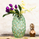 Xclusive Trapeziodal Green & Gold Lines Oval Glass Vase