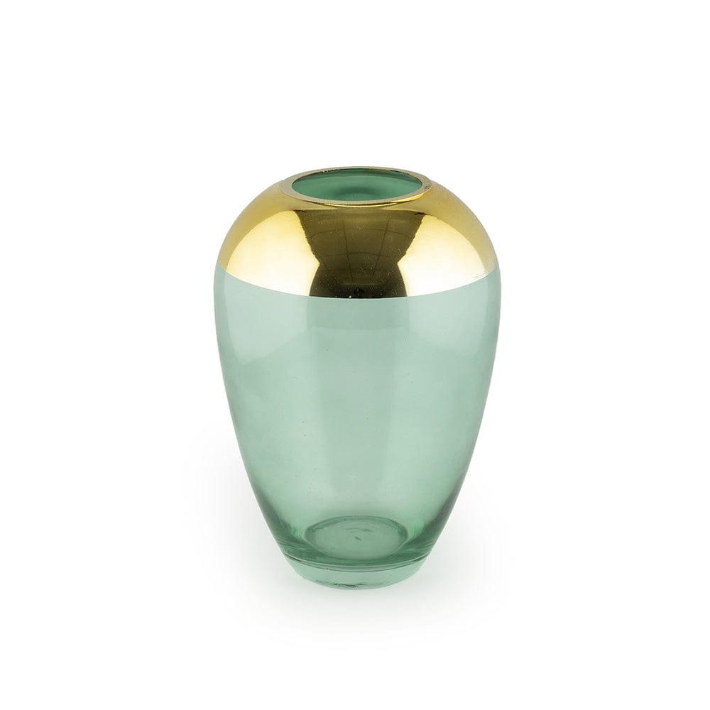 Xclusive Gold Top Transparent Green Urn Glass Vase
