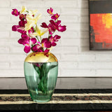 Xclusive Gold Top Transparent Green Urn Glass Vase