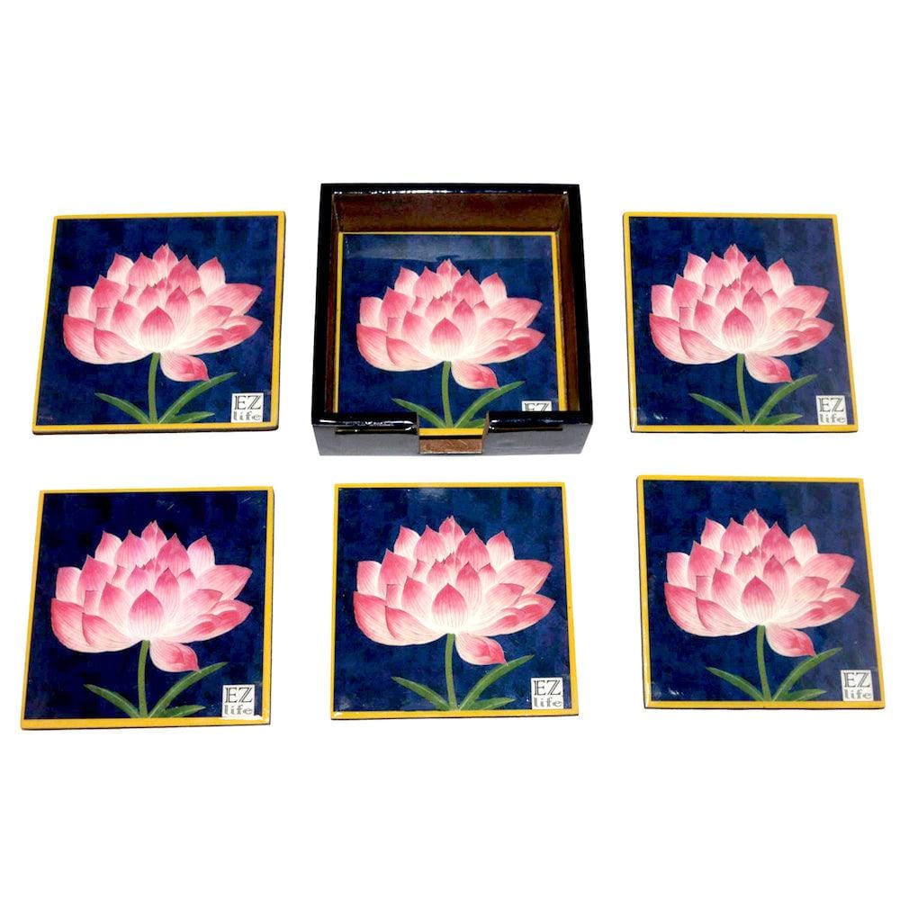 6 Coasters with Holder Set - Serene Lotus - EZ Life