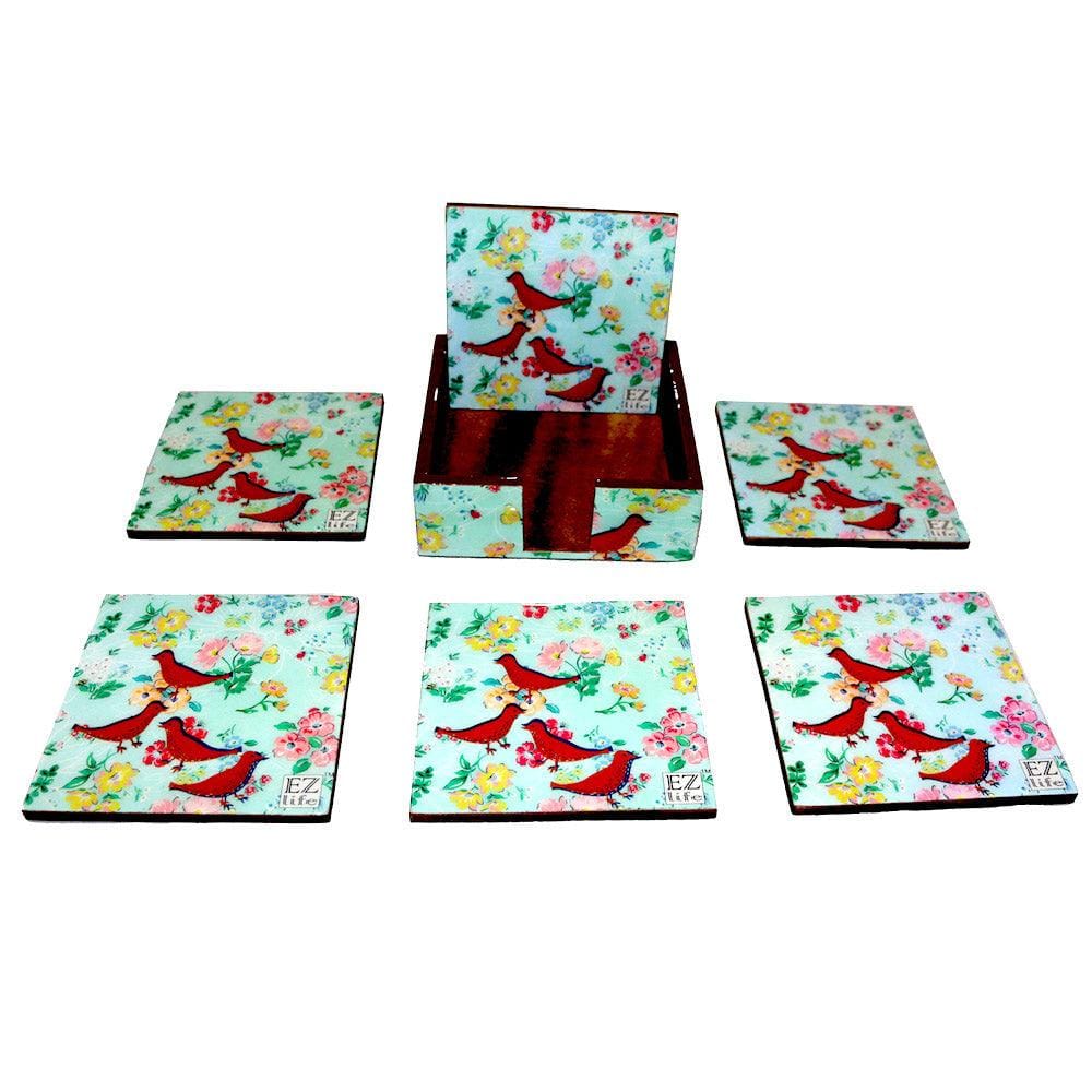 6 Coasters with Holder Set - Chirpy Birds - EZ Life