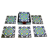 Ethic Motif - 6 Wooden Coasters with Holder Set (Blue)