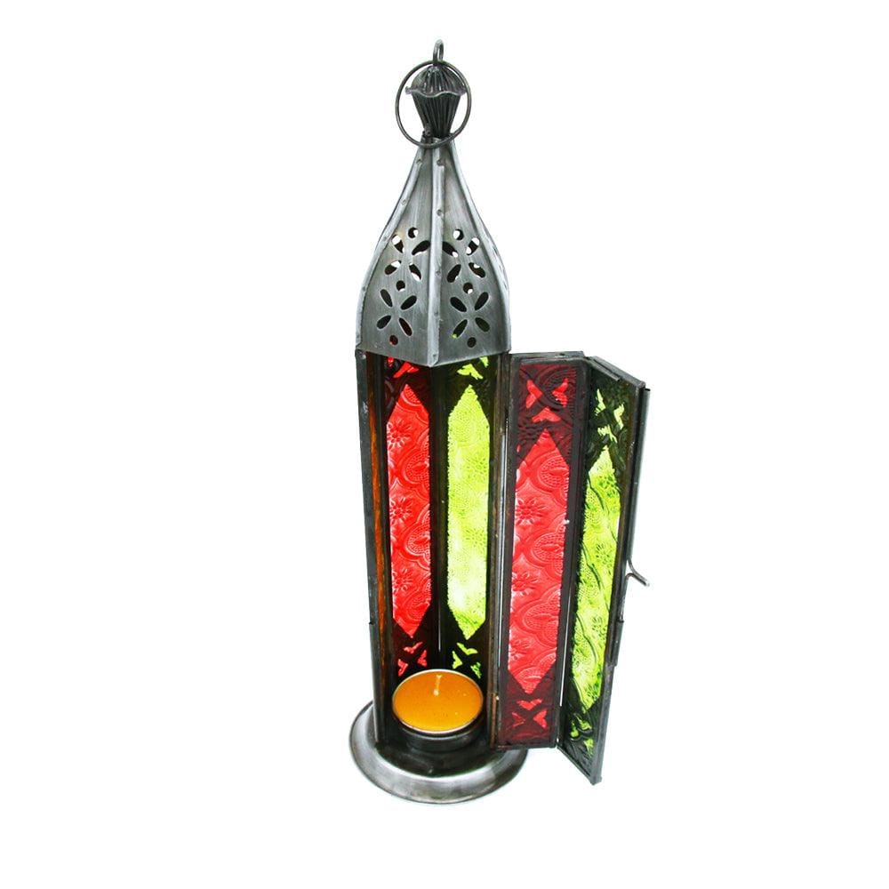 12" Tall Lantern with Multicolor Glass - EZ Life