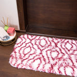 Elegance White & Maroon Floor + Bath Mat with Filament Print (L-80 x W-50 cms)