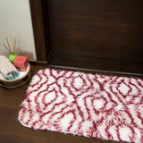 Elegance White & Maroon Floor + Bath Mat with Filament Print (L-80 x W-50 cms)