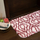 Elegance White & Maroon Floor + Bath Mat with Filament Print (L-80 x W-50 cms)
