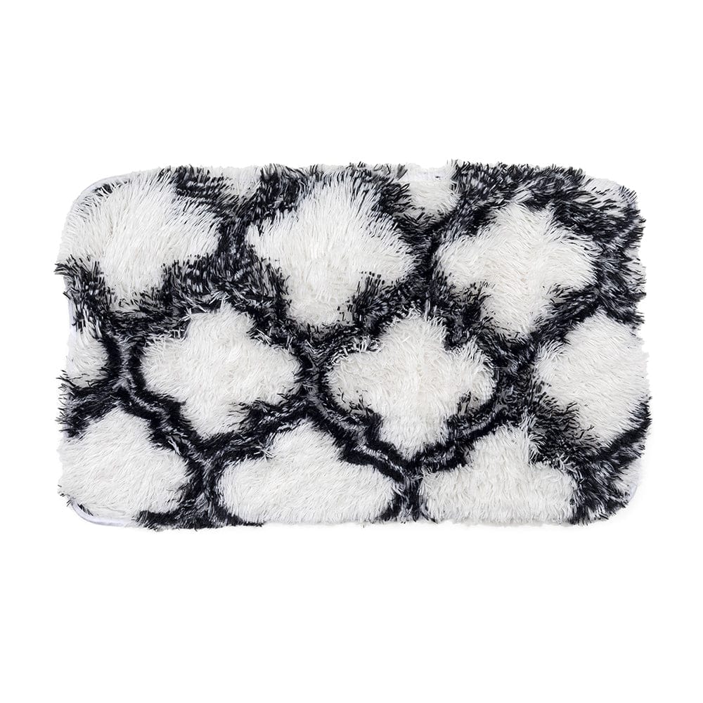Elegance White & Black Floor & Bath Mat with Filament Print (L-80 x W-50 cms)