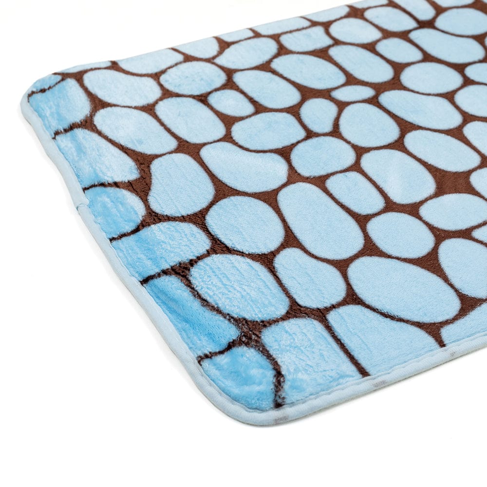 Elegance 2-Tone Blue-Brown Floor + Bath Mat - Flannel Embossed (L-80 x W-50 cms)