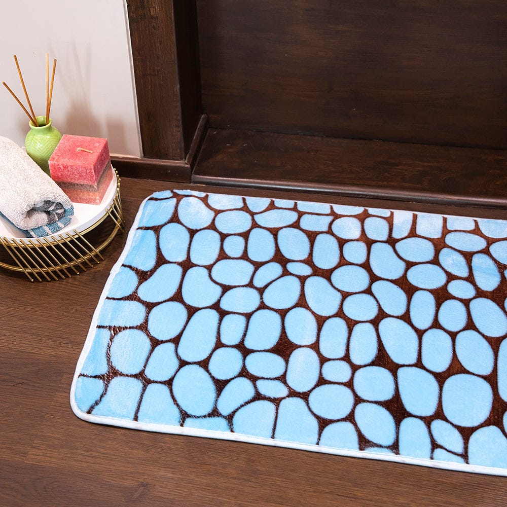 Elegance 2-Tone Blue-Brown Floor + Bath Mat - Flannel Embossed (L-80 x W-50 cms)