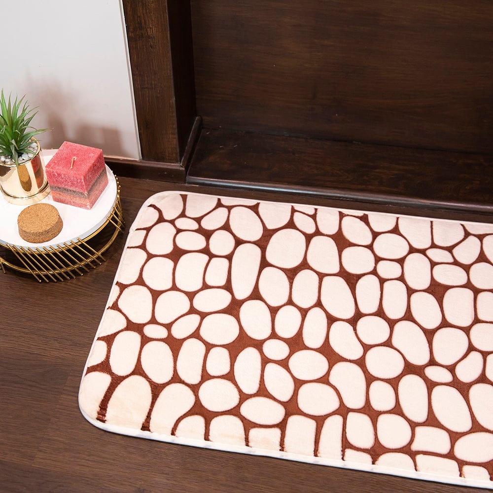 Elegance 2-Tone Brown-Beige Floor + Bath Mat - Flannel Embossed (L-80 x W-50 cms)