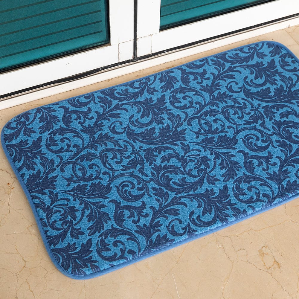 Elegance 2-Tone Cobalt Floor + Bath Mat - Pheonix Tail (L-80 x W-50 cms)