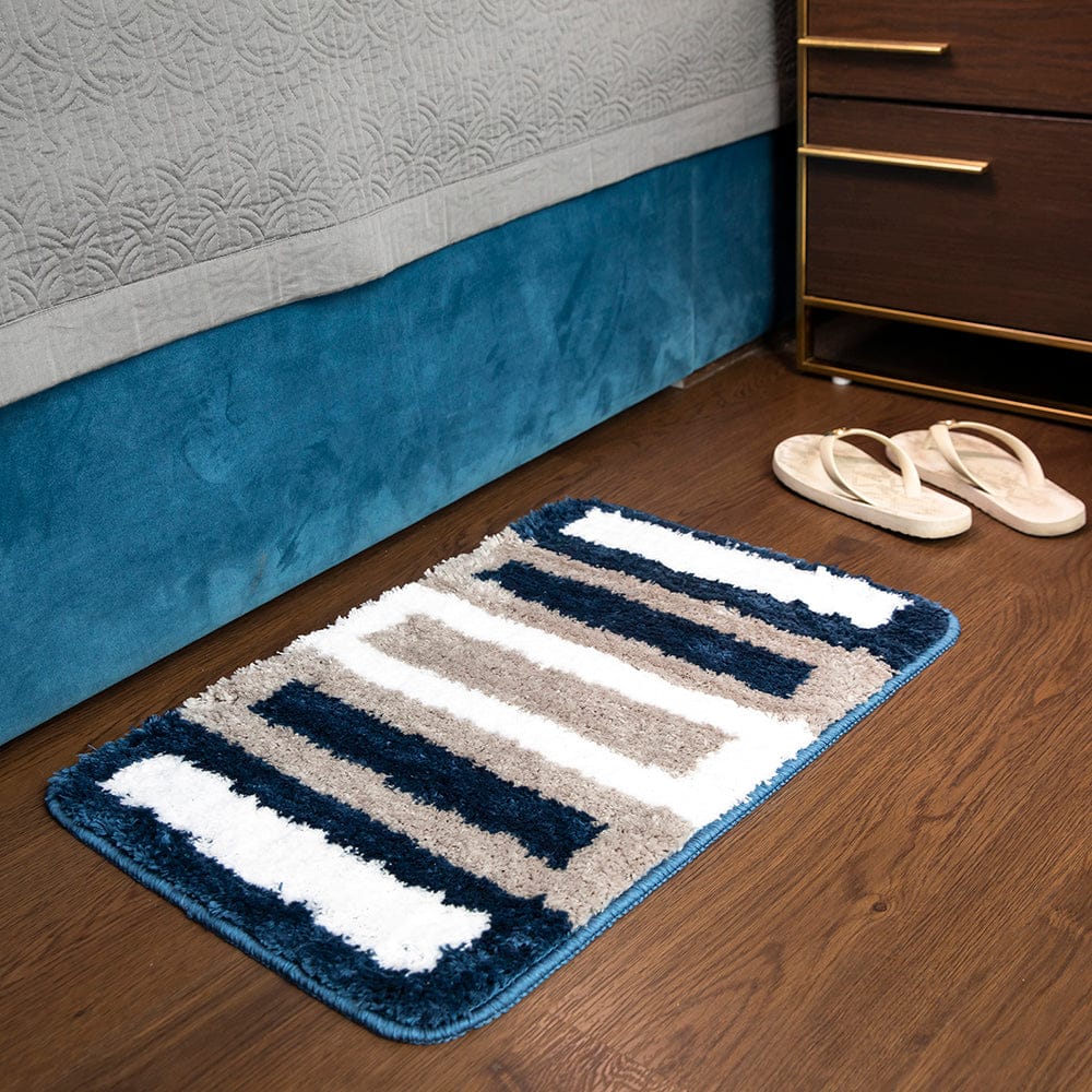 Elegance Simple Life Blue Tri-Color Floor + Bath Mat (L-60 x W-40 cms)