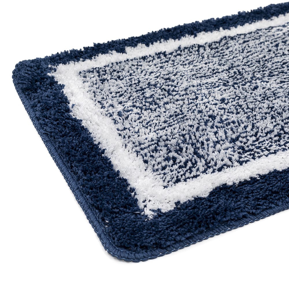 Elegance Blue-White Microfibre Floor + Bath Mat (L-60 x W-40 cms)