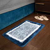 Elegance Blue-White Microfibre Floor + Bath Mat (L-60 x W-40 cms)