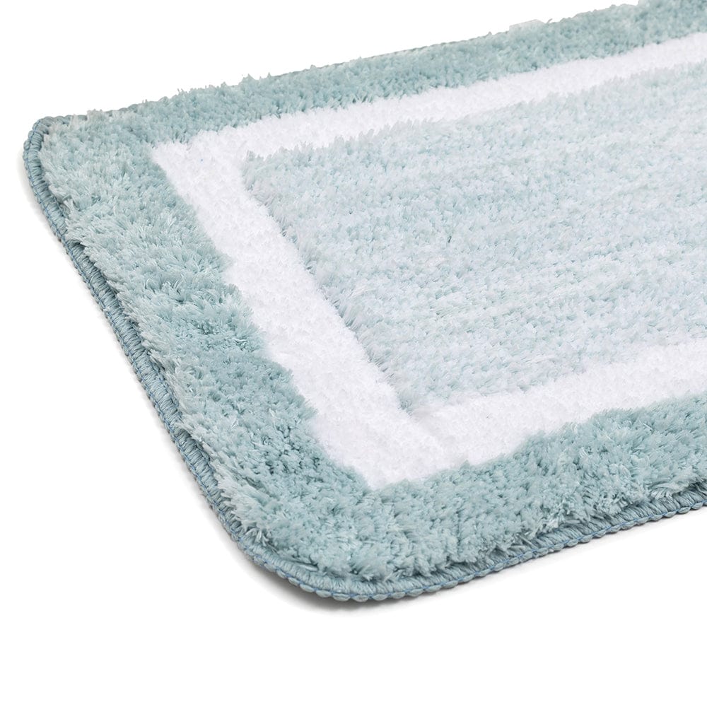 Elegance Light Aquamarine-White Microfibre Floor + Bath Mat (L-60 x W-40 cms)
