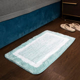 Elegance Light Aquamarine-White Microfibre Floor + Bath Mat (L-60 x W-40 cms)