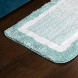 Elegance Light Aquamarine-White Microfibre Floor + Bath Mat (L-60 x W-40 cms)